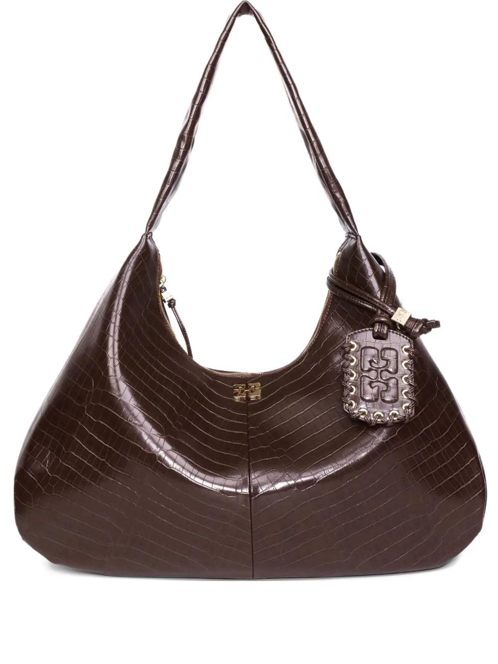 GANNI Crocodile-Embossed Shoulder Handbag