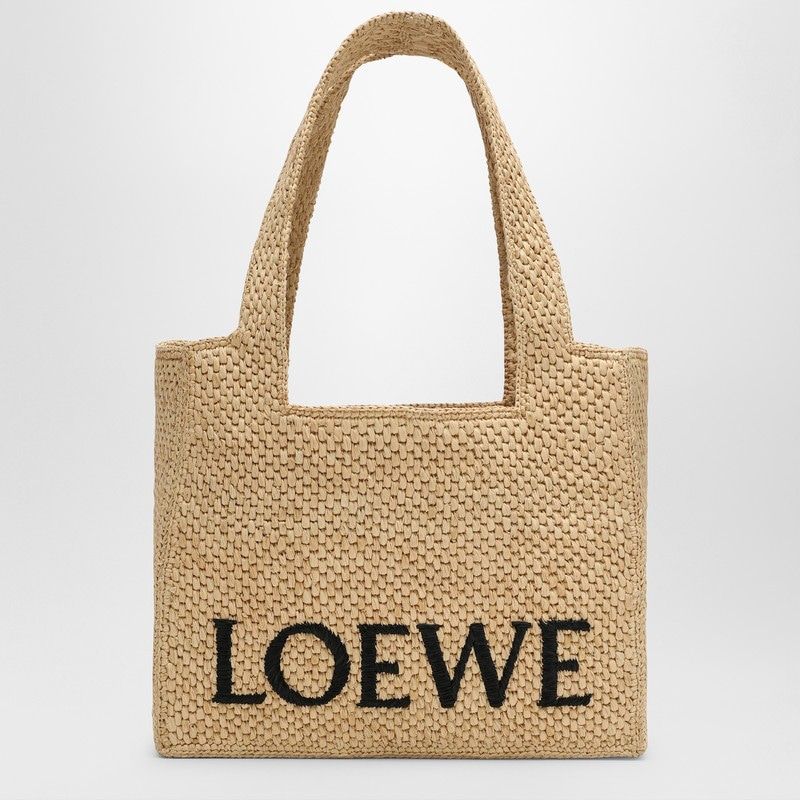 LOEWE Medium Raffia Tote Handbag with Adjustable Leather Strap