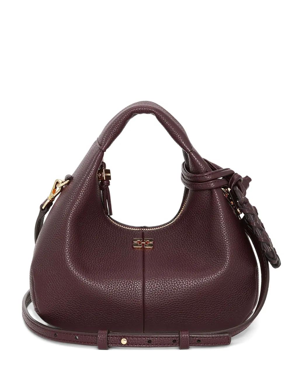 GANNI Mini Textured Leather Tote Handbag with Detachable Shoulder Strap