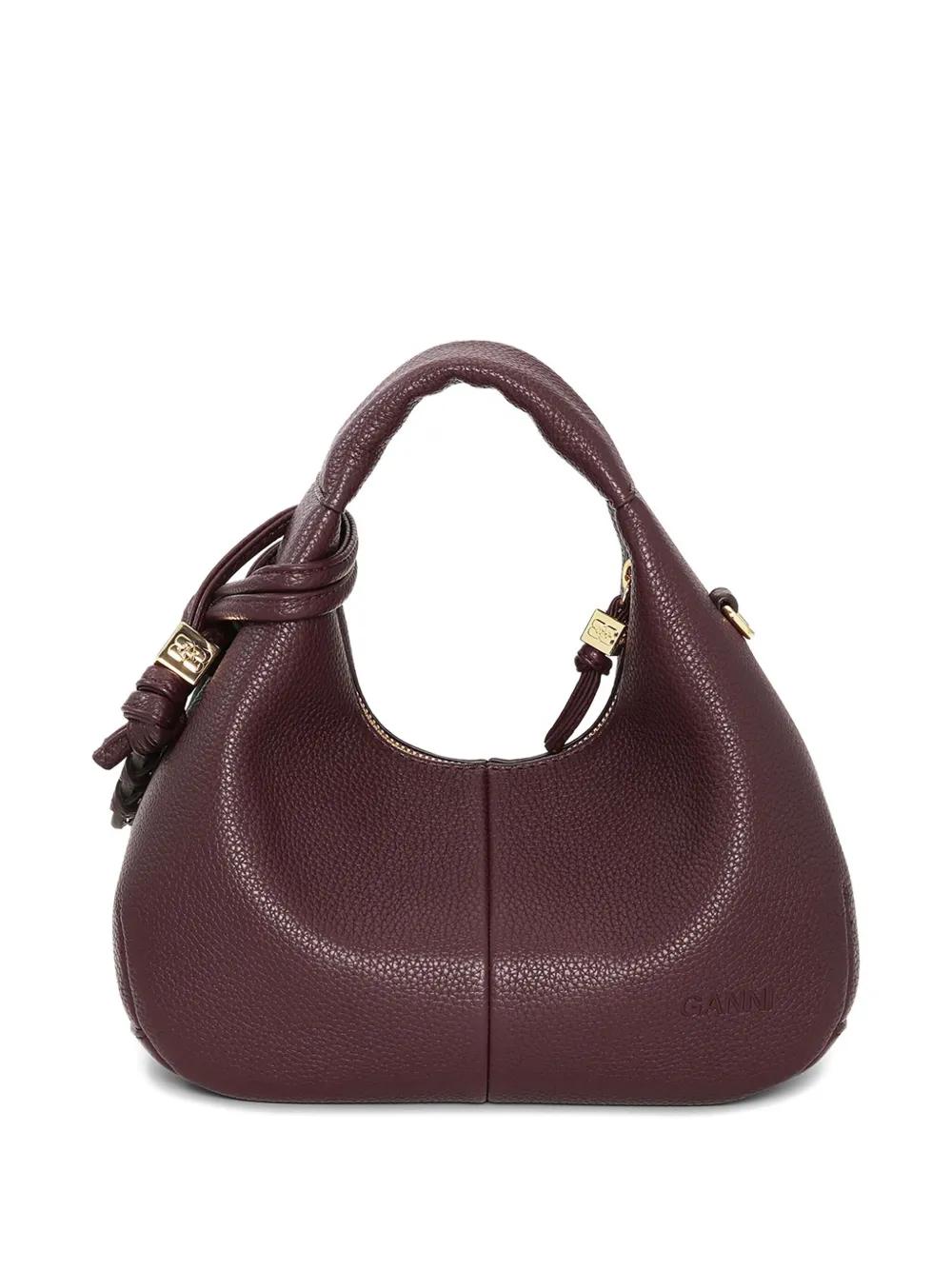 GANNI Mini Textured Leather Tote Handbag with Detachable Shoulder Strap