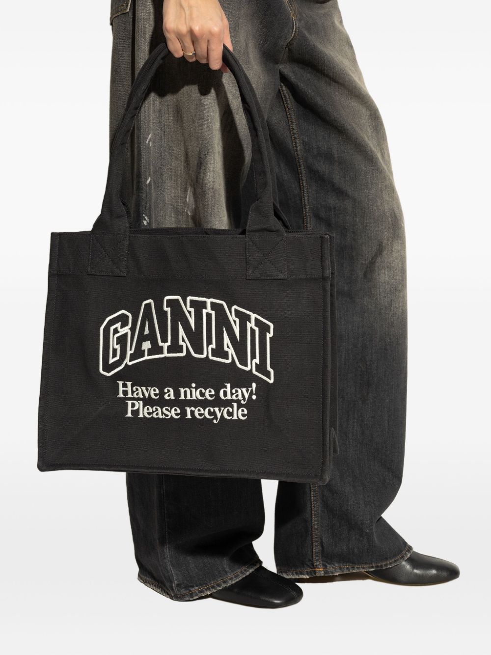GANNI Large Recycled Cotton Tote Handbag