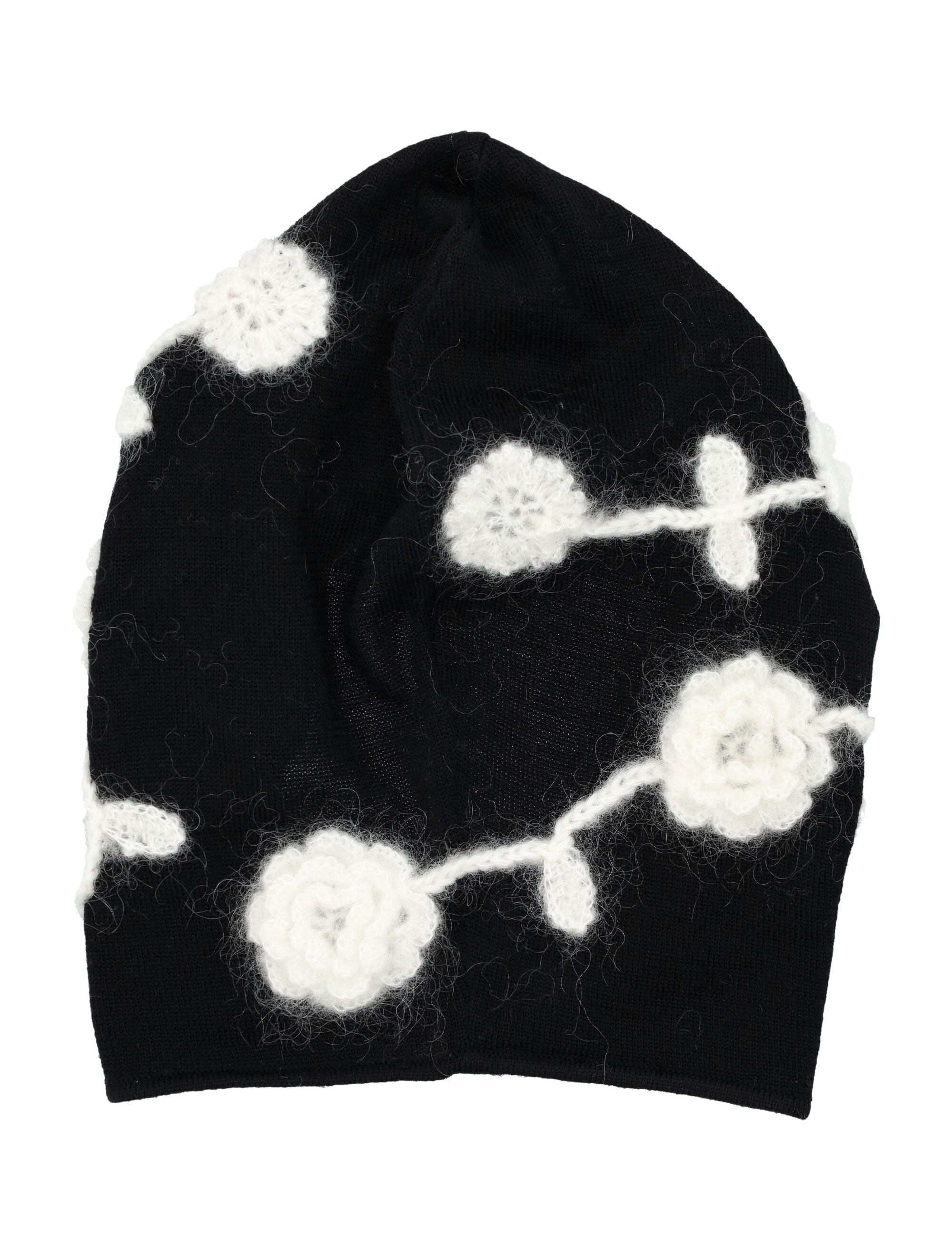 GANNI Elegant Wool Balaclava with Floral Crochet Detailing