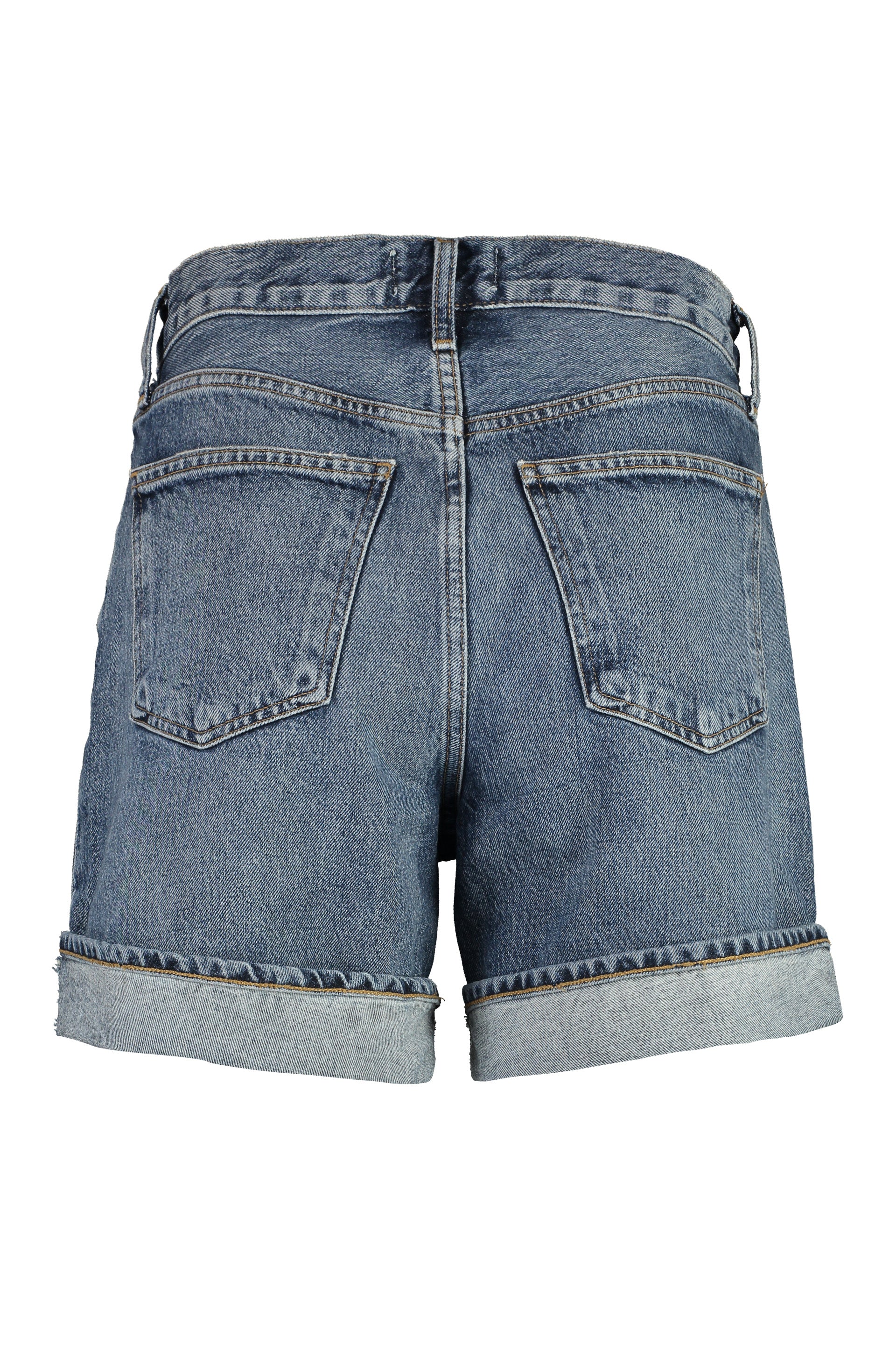AGOLDE Womens Mini Denim Shorts with Roll-Up Cuffs
