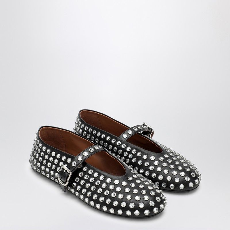 ALAIA Elegant Leather Ballerina Flats with Crystal Accents