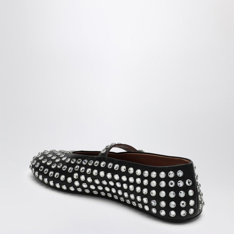 ALAIA Elegant Leather Ballerina Flats with Crystal Accents