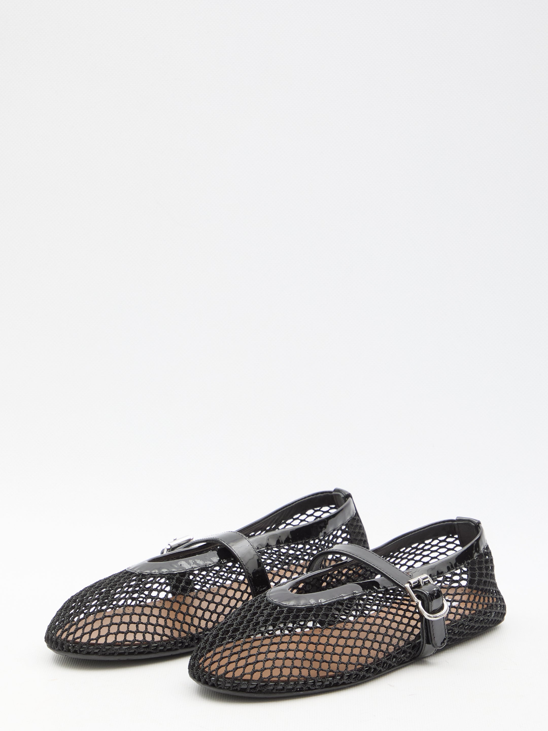 ALAIA Fishnet Ballerinas with Adjustable Buckle Strap - FW25