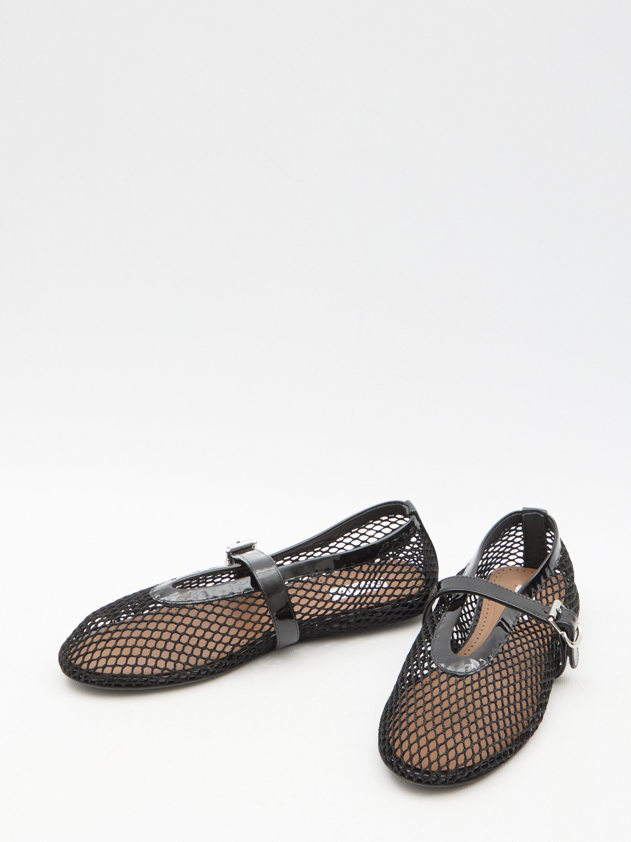 ALAIA Fishnet Ballerinas with Adjustable Buckle Strap - FW25