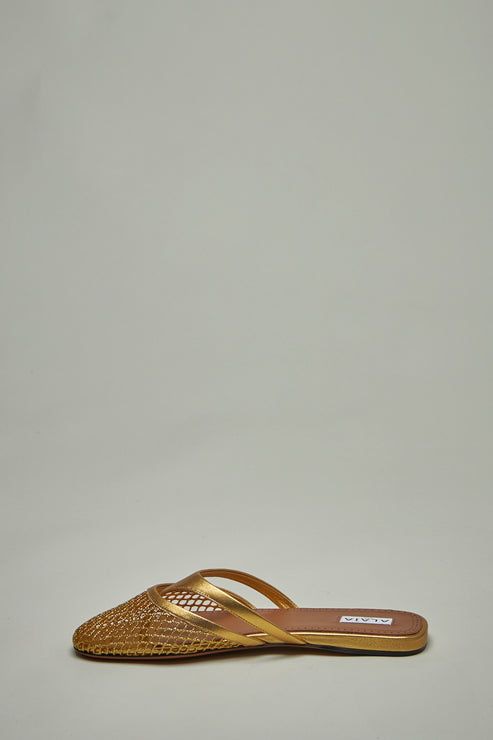 ALAIA Golden Net Flat Sandals for Women