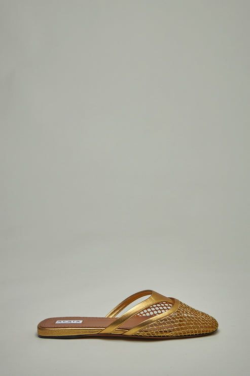 ALAIA Golden Net Flat Sandals for Women