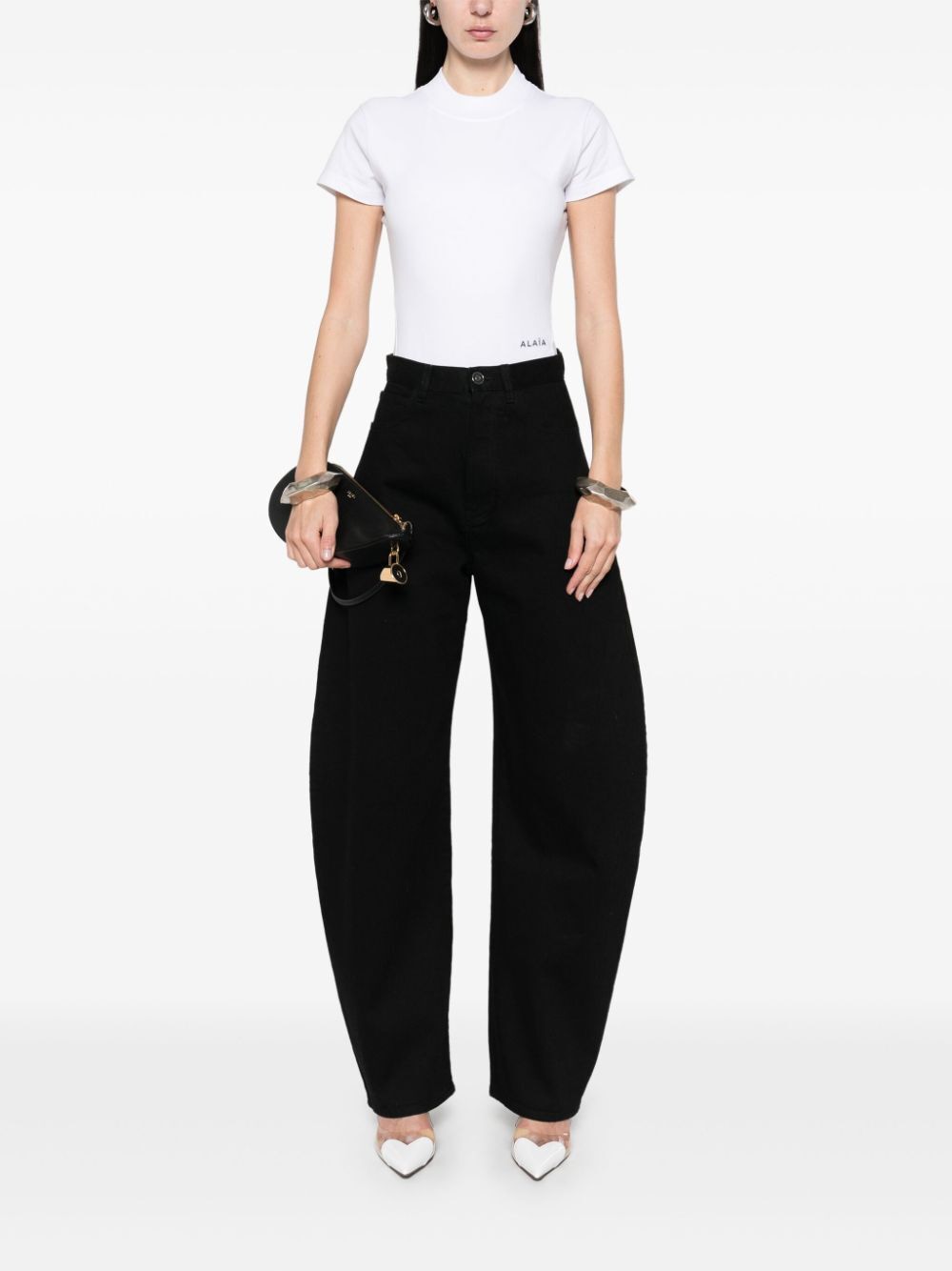 ALAIA Logo-Embroidered Bodysuit T-Shirt - Women's Mini Fit