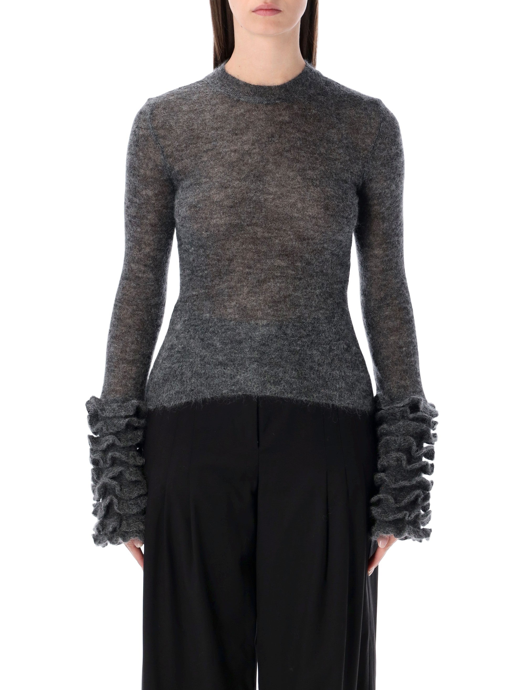 ALAIA Fitted Mohair Sweater with Ruffled Cuffs - Size 36