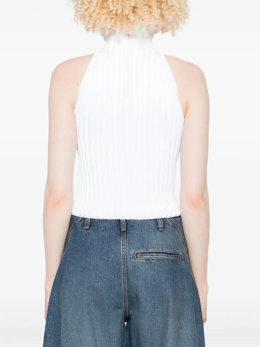 ALAIA Ribbed Knit Curled Trimmed Halter Top - Women's Mini