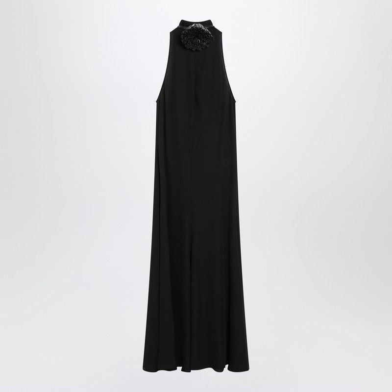 ALAIA Flared Midi Dress with Removable Floral Necklace