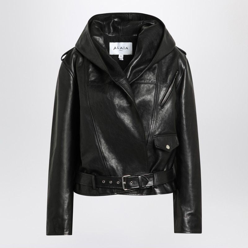 ALAIA Leather Biker Jacket with Hood for Women
