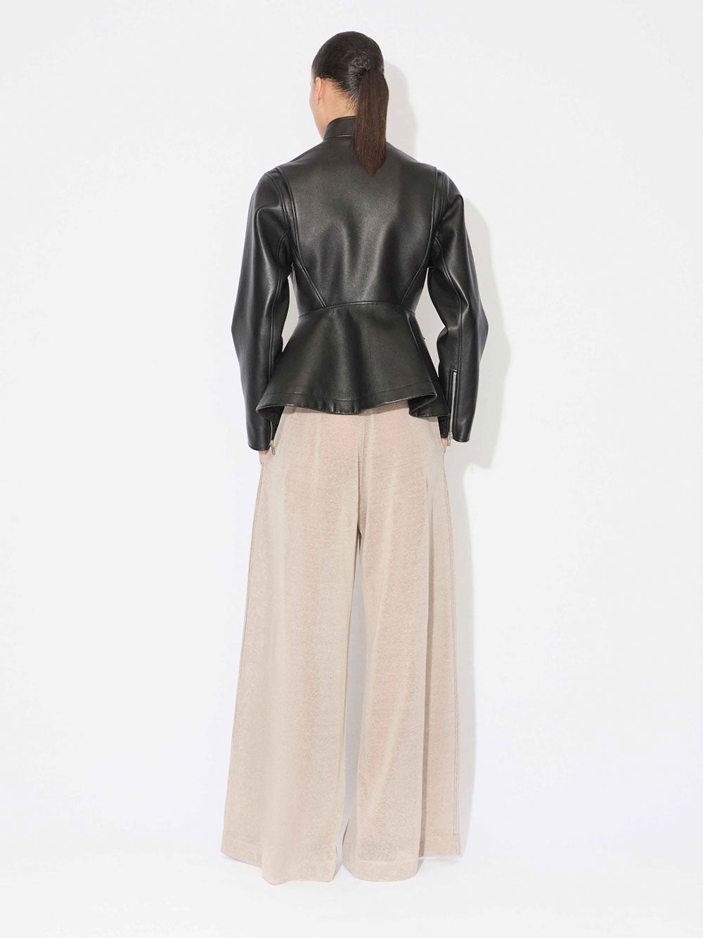 ALAIA Peplum Jacket in Washed Lambskin Leather