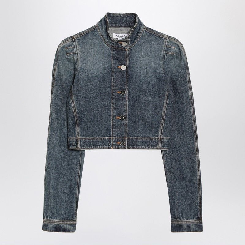 ALAIA High-Neck Cropped Denim Jacket