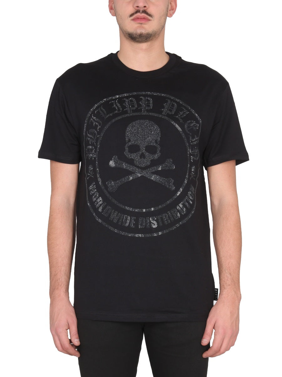 PHILIPP PLEIN Men's Luxury Crewneck T-Shirt with Embellished Detail