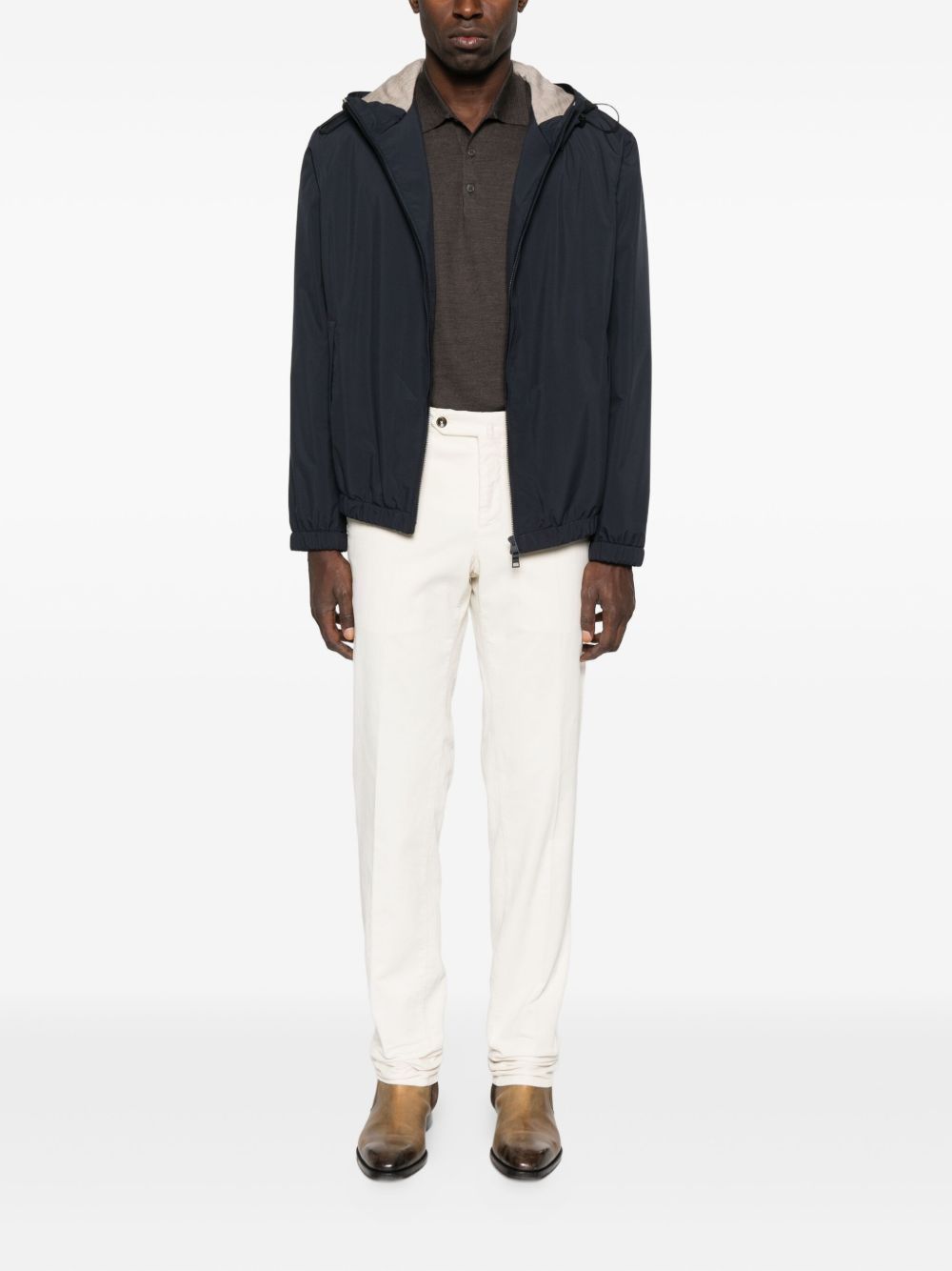 LARDINI Men's Water-Repellent Technical Fabric Drawstring Hooded Jacket