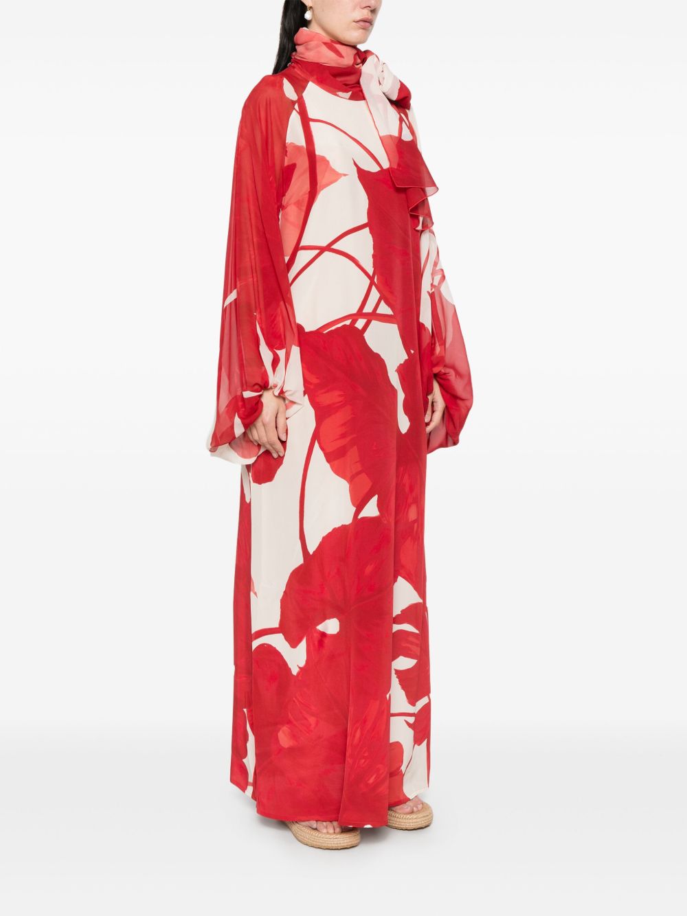 F.R.S FOR RESTLESS SLEEPERS Printed Silk Long Dress with Overlapping Panel