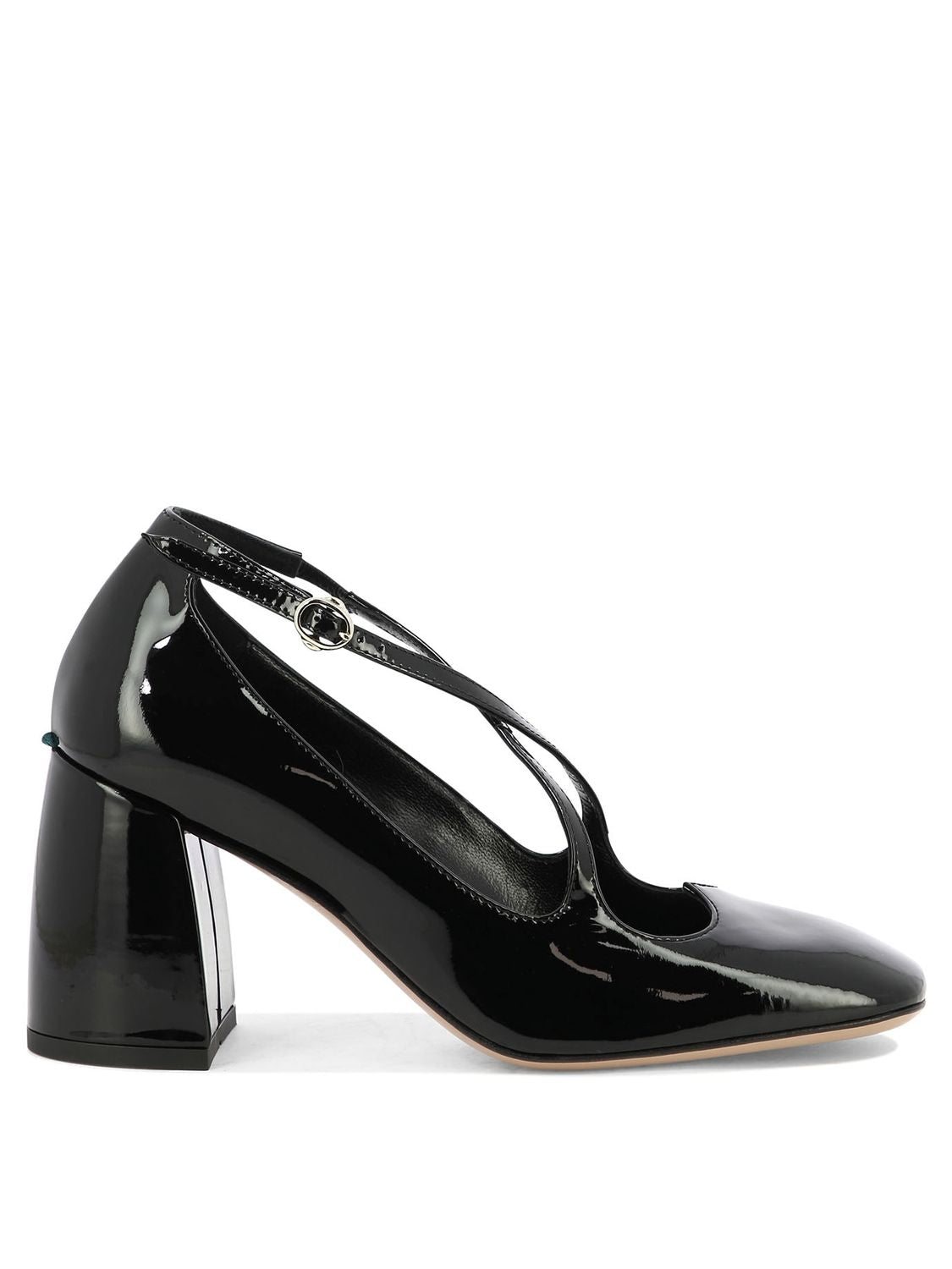 A.BOCCA Heart Shaped Block Heel Pumps with Adjustable Strap