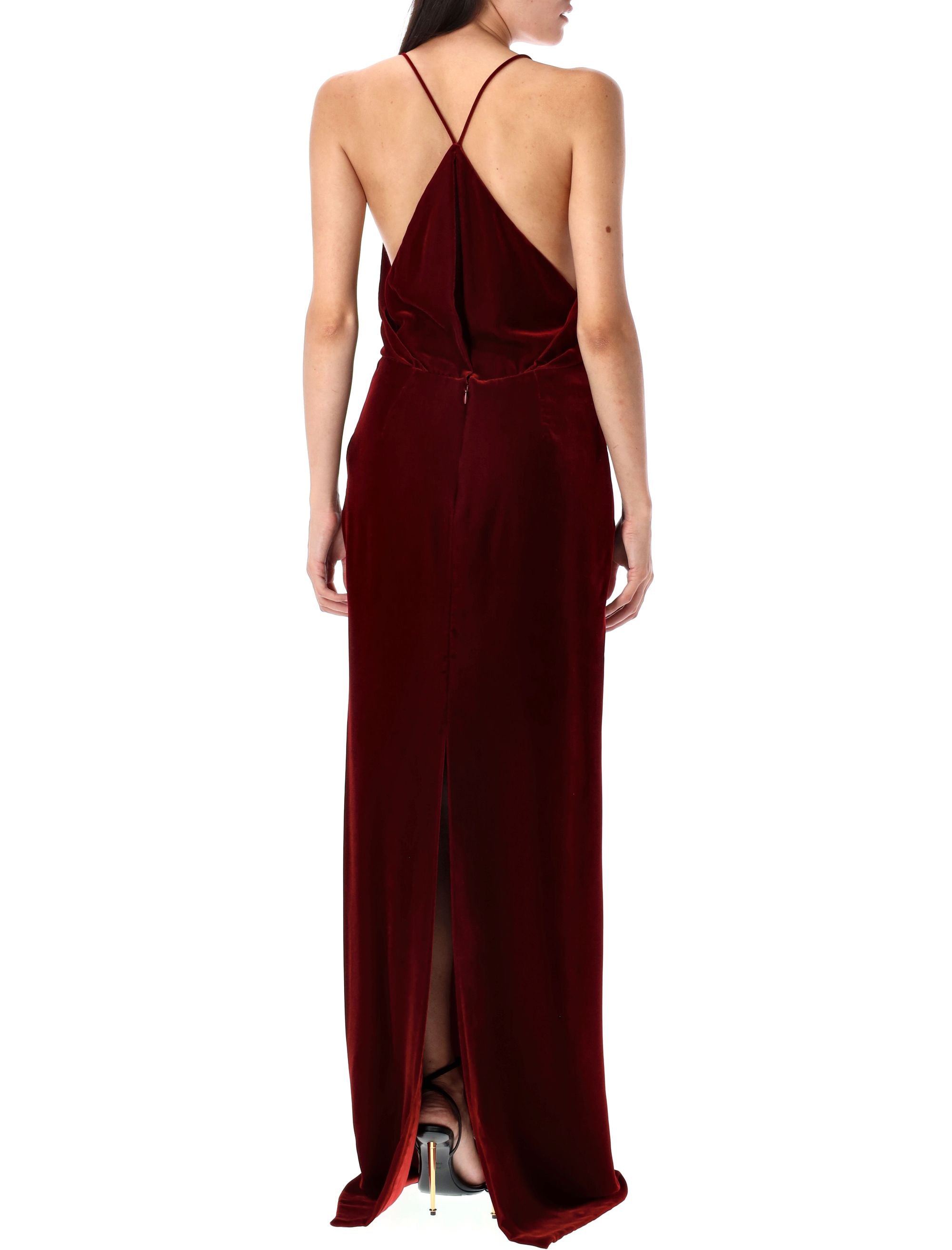 TOM FORD Floor-Length Velvet Evening Dress with Cut-Out Details Size 38