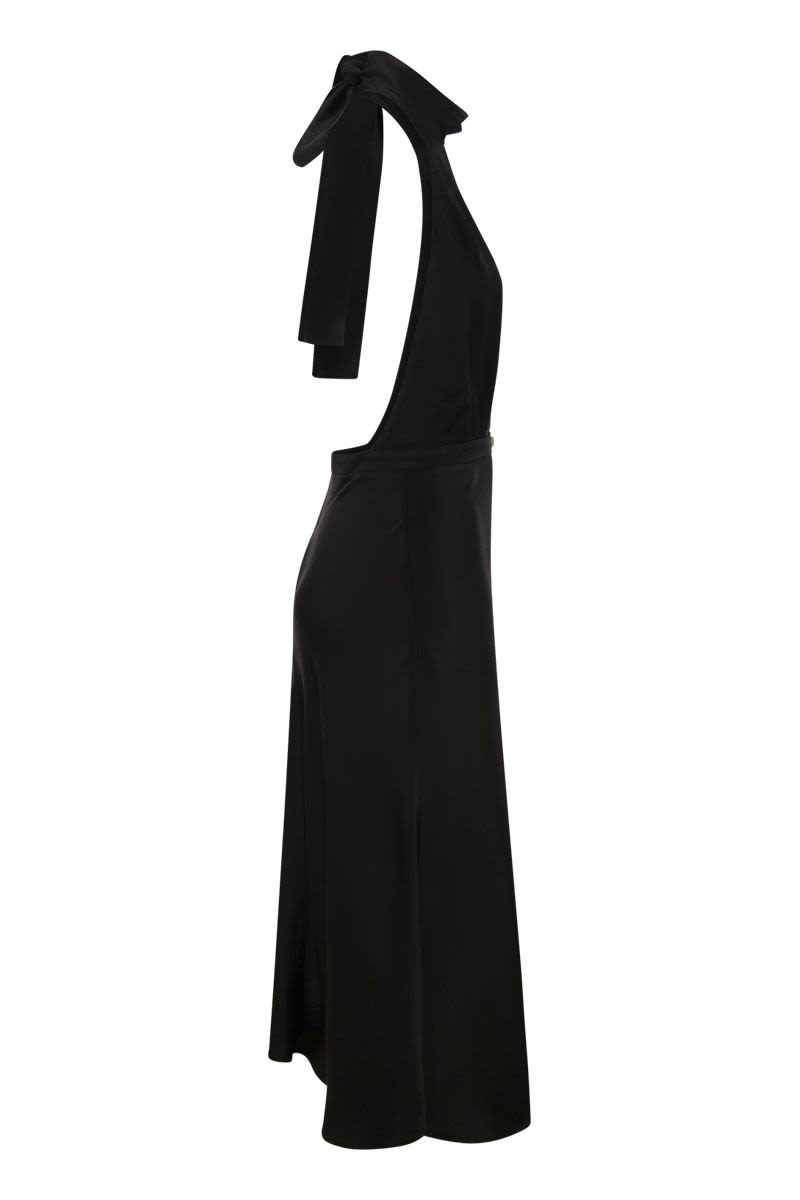 ELISABETTA FRANCHI Satin Midi Dress with Asymmetric Skirt