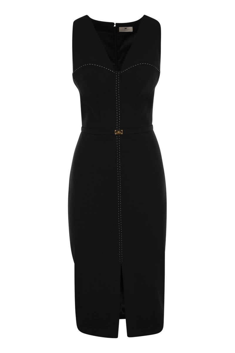 ELISABETTA FRANCHI Crepe Bustier Midi Dress with Contrasting Topstitching