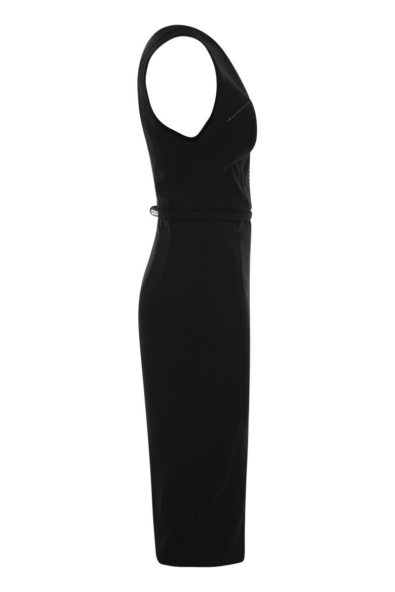ELISABETTA FRANCHI Crepe Bustier Midi Dress with Contrasting Topstitching