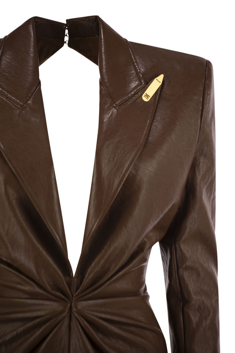 ELISABETTA FRANCHI Cracked Leather-Effekt Mini Dress with Lapels