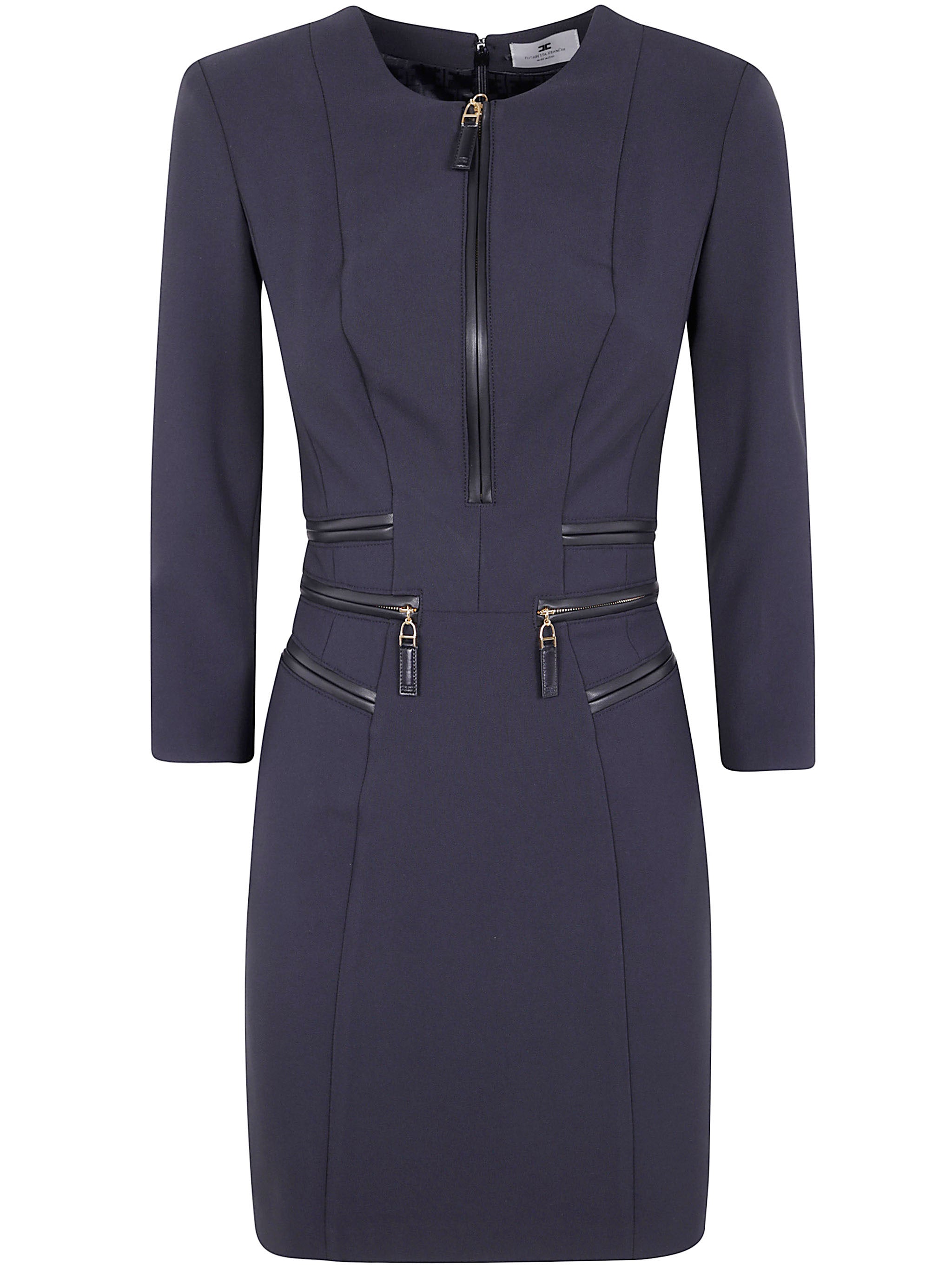 ELISABETTA FRANCHI Three-Quarter Sleeve Zip-Accented Dress