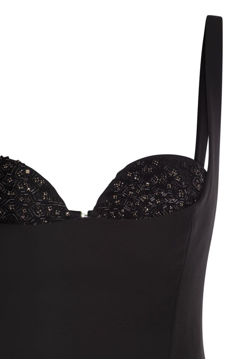 ELISABETTA FRANCHI Lightweight Creased Pleated Mini Dress with Crystals