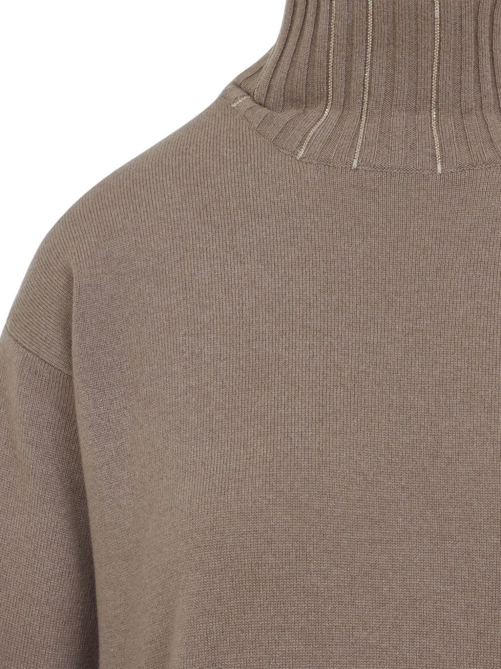 FABIANA FILIPPI Elegant High Neck Wool Short Dress with Crystal Embellishments