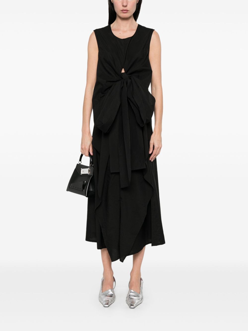 FABIANA FILIPPI Sleeveless Cotton Midi Dress with Cut-Out and Ruffled Details