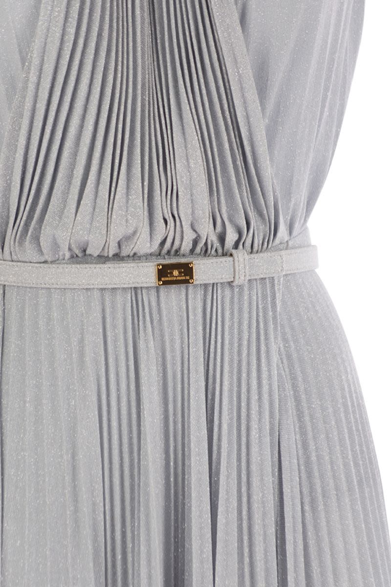 ELISABETTA FRANCHI Red Carpet Lurex T-Shirt Dress with Belt