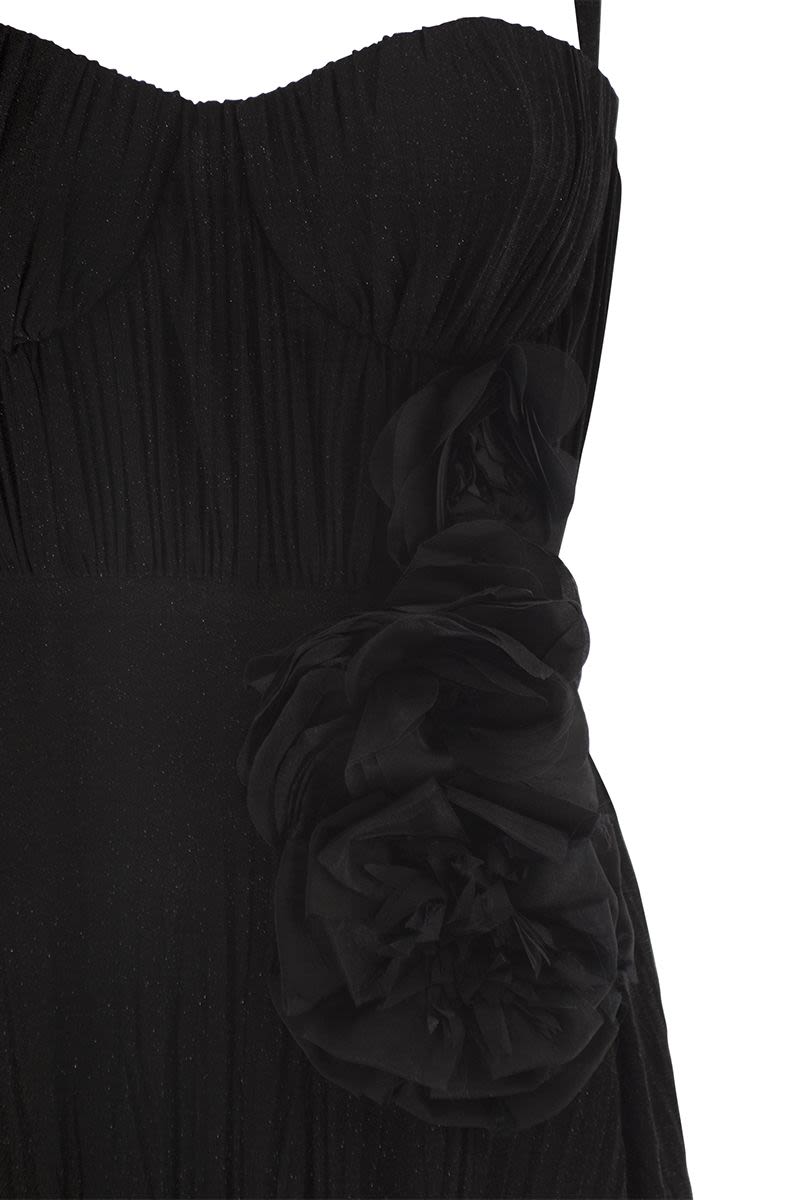 ELISABETTA FRANCHI Red Carpet Lurex Mini T-Shirt Dress with Embroidered Flower