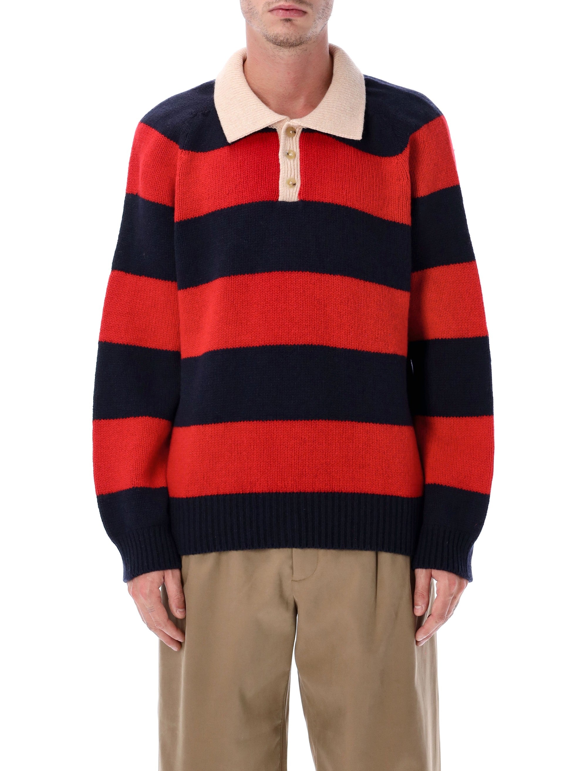 HOWLIN Men's Striped Wool Polo Sweater - Relaxed Fit