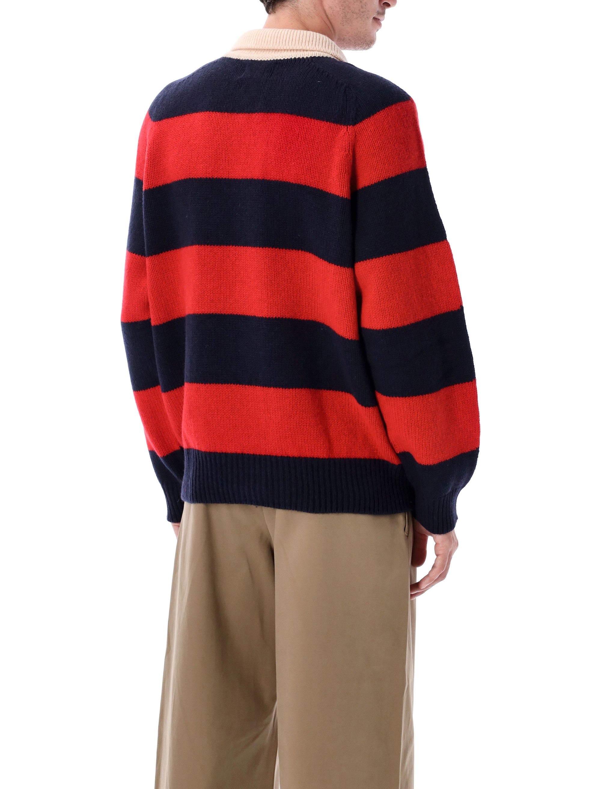 HOWLIN Men's Striped Wool Polo Sweater - Relaxed Fit