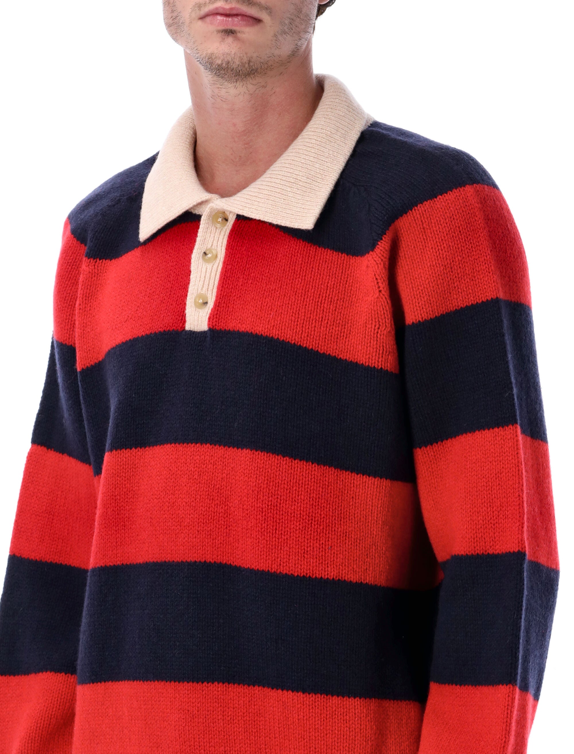 HOWLIN Men's Striped Wool Polo Sweater - Relaxed Fit