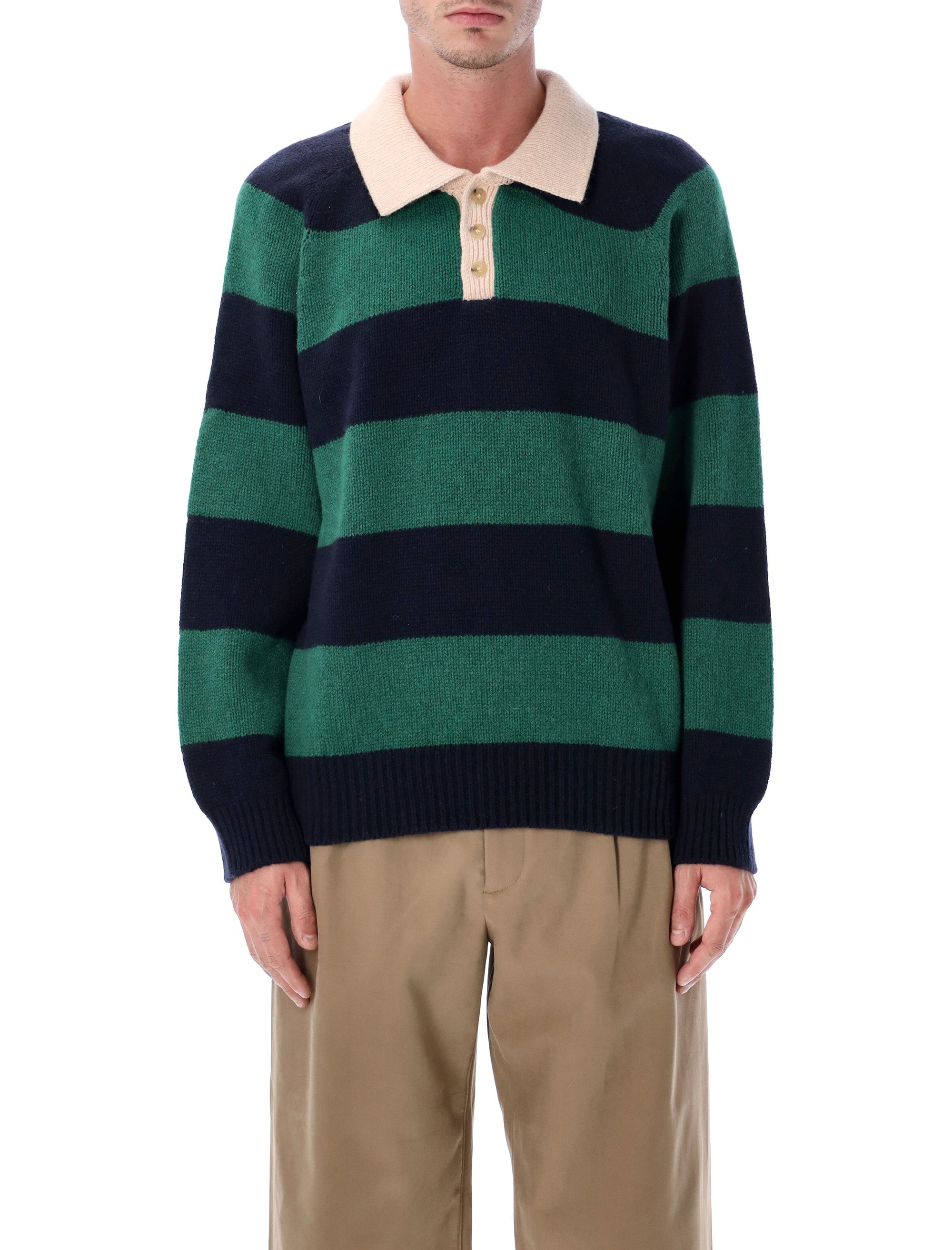 HOWLIN Men's Relaxed Fit Polo Striped Wool Sweater - Size L