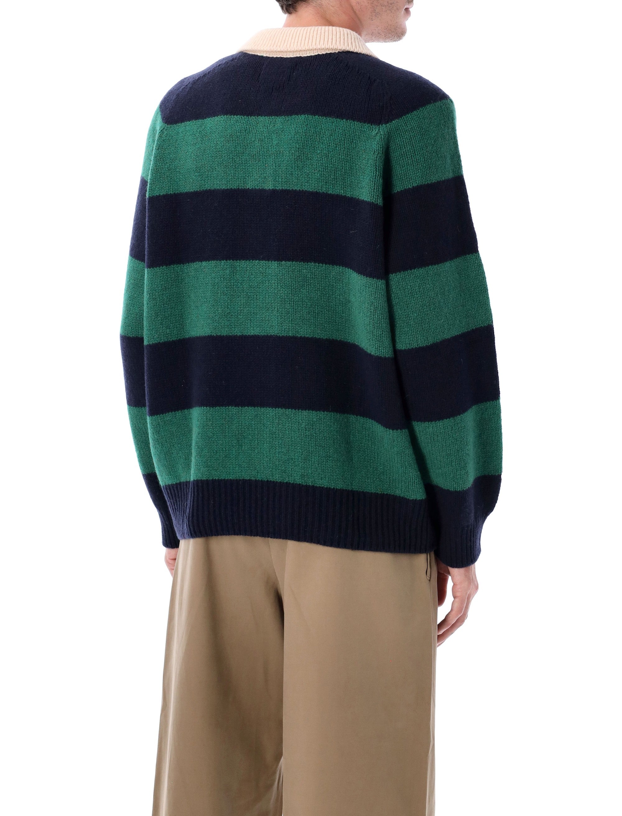 HOWLIN Men's Relaxed Fit Polo Striped Wool Sweater - Size L