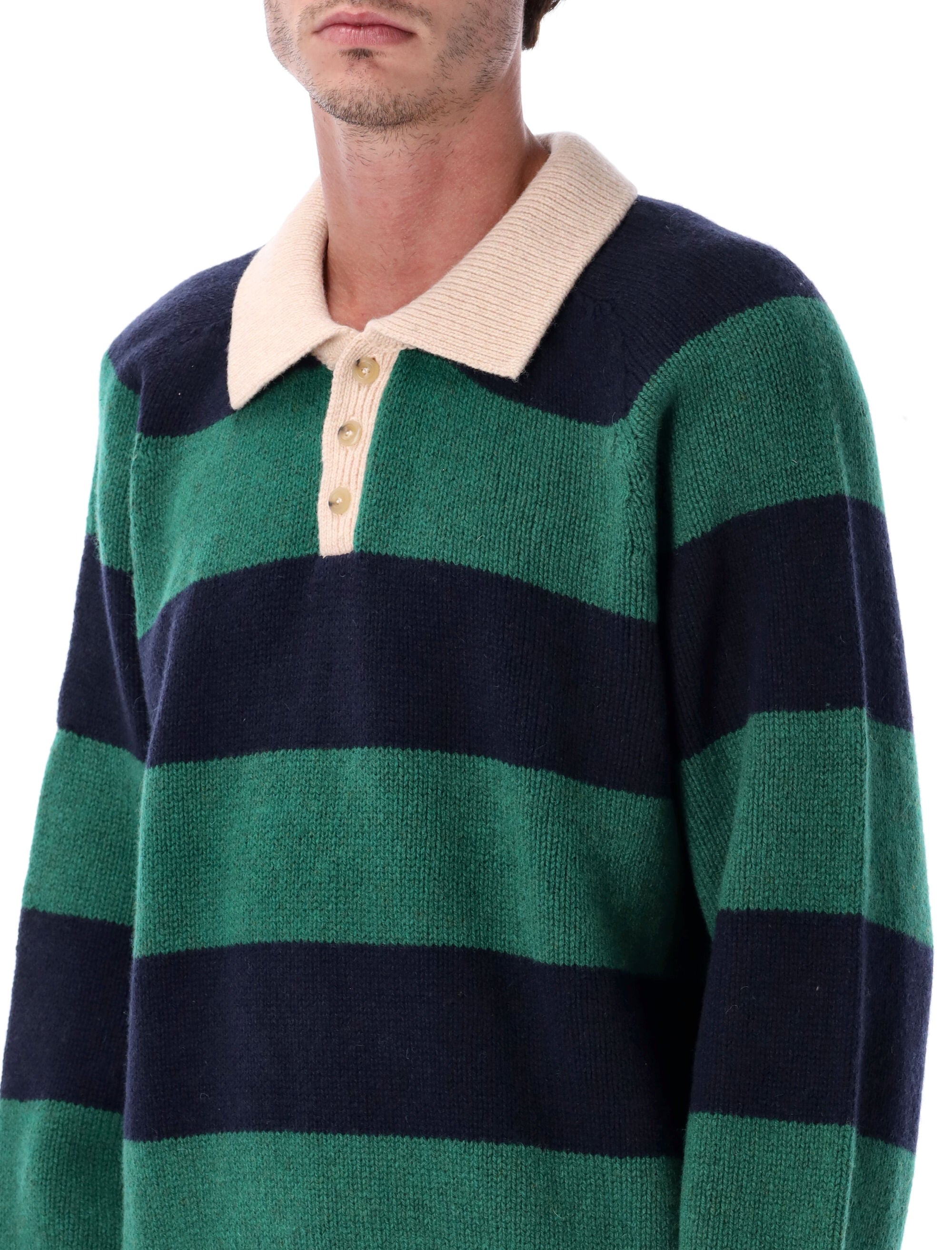 HOWLIN Men's Relaxed Fit Polo Striped Wool Sweater - Size L