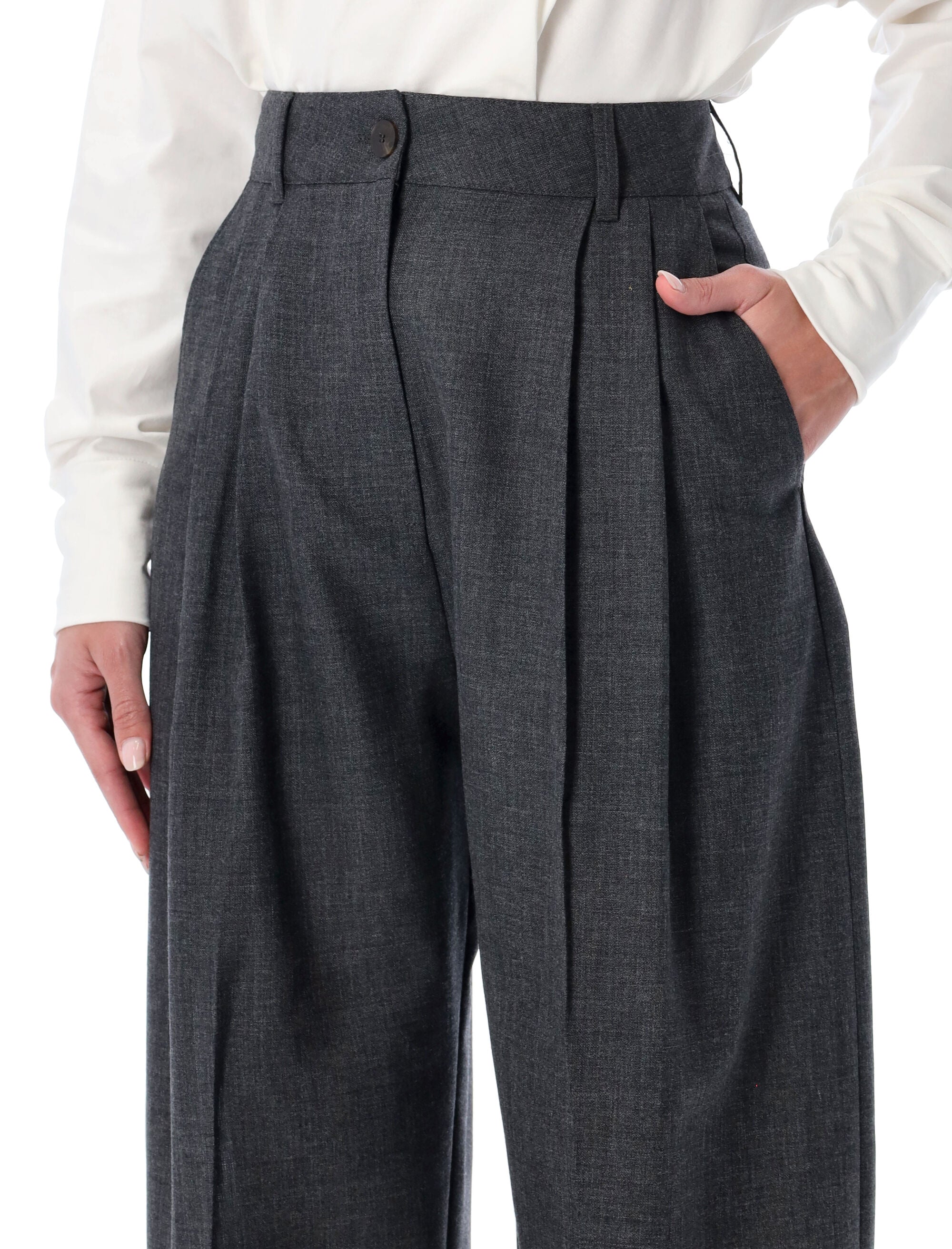 STUDIO NICHOLSON Heritage Wool High-Rise Wide-Leg Pants - Size 8