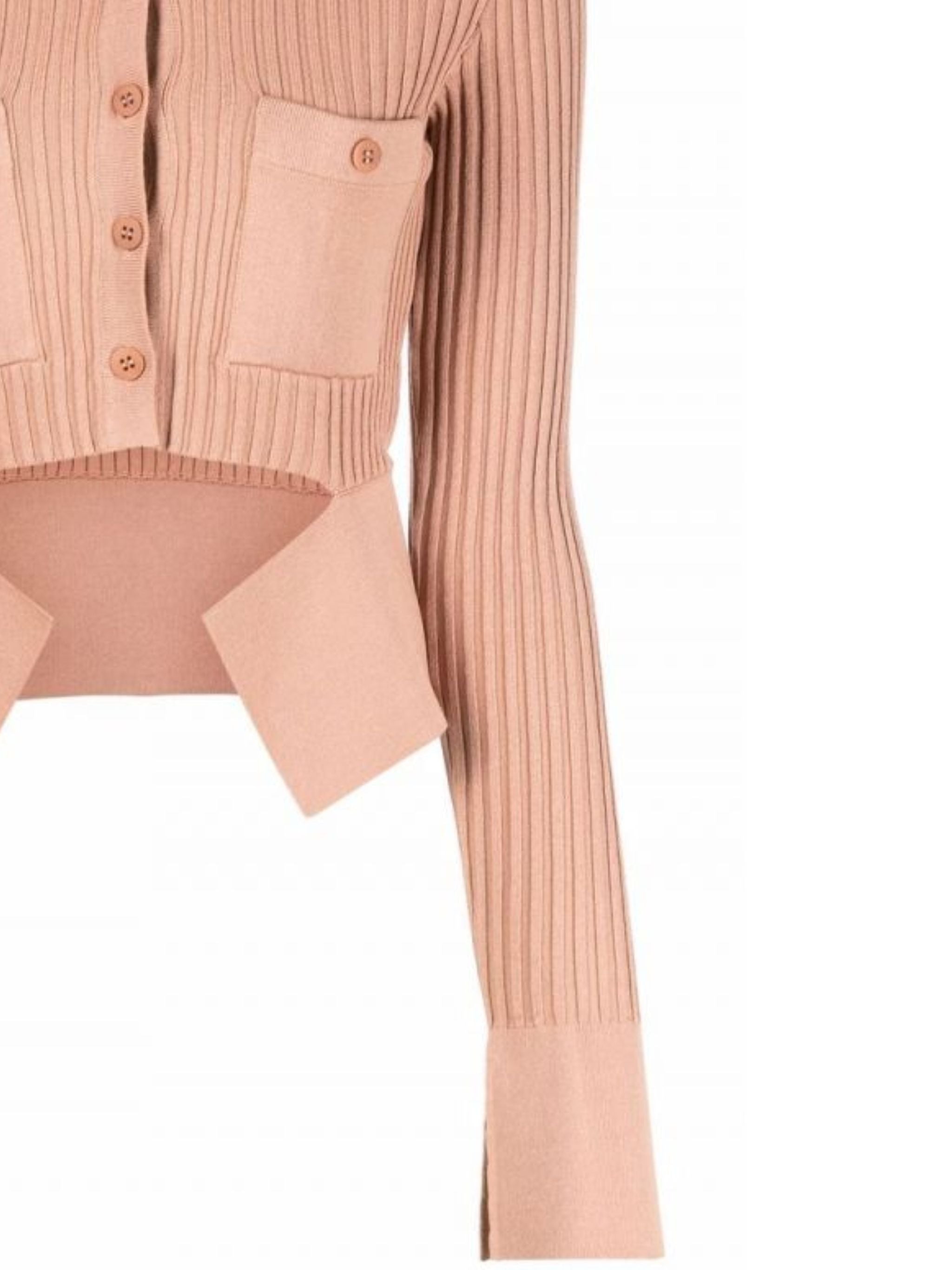 ANDREADAMO Ribbed-Knit Mini Cardigan with Cut-Out Pocket