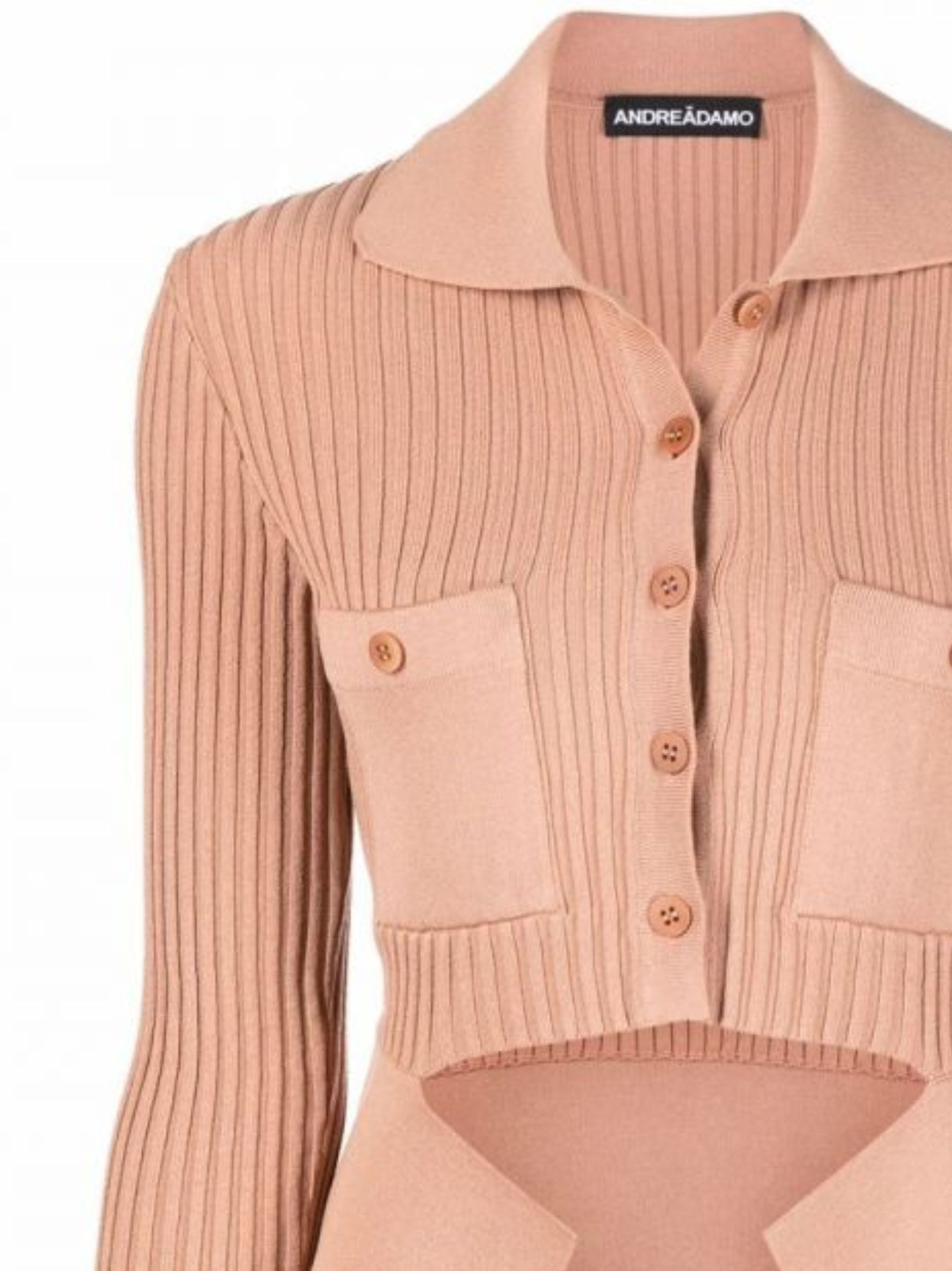 ANDREADAMO Ribbed-Knit Mini Cardigan with Cut-Out Pocket