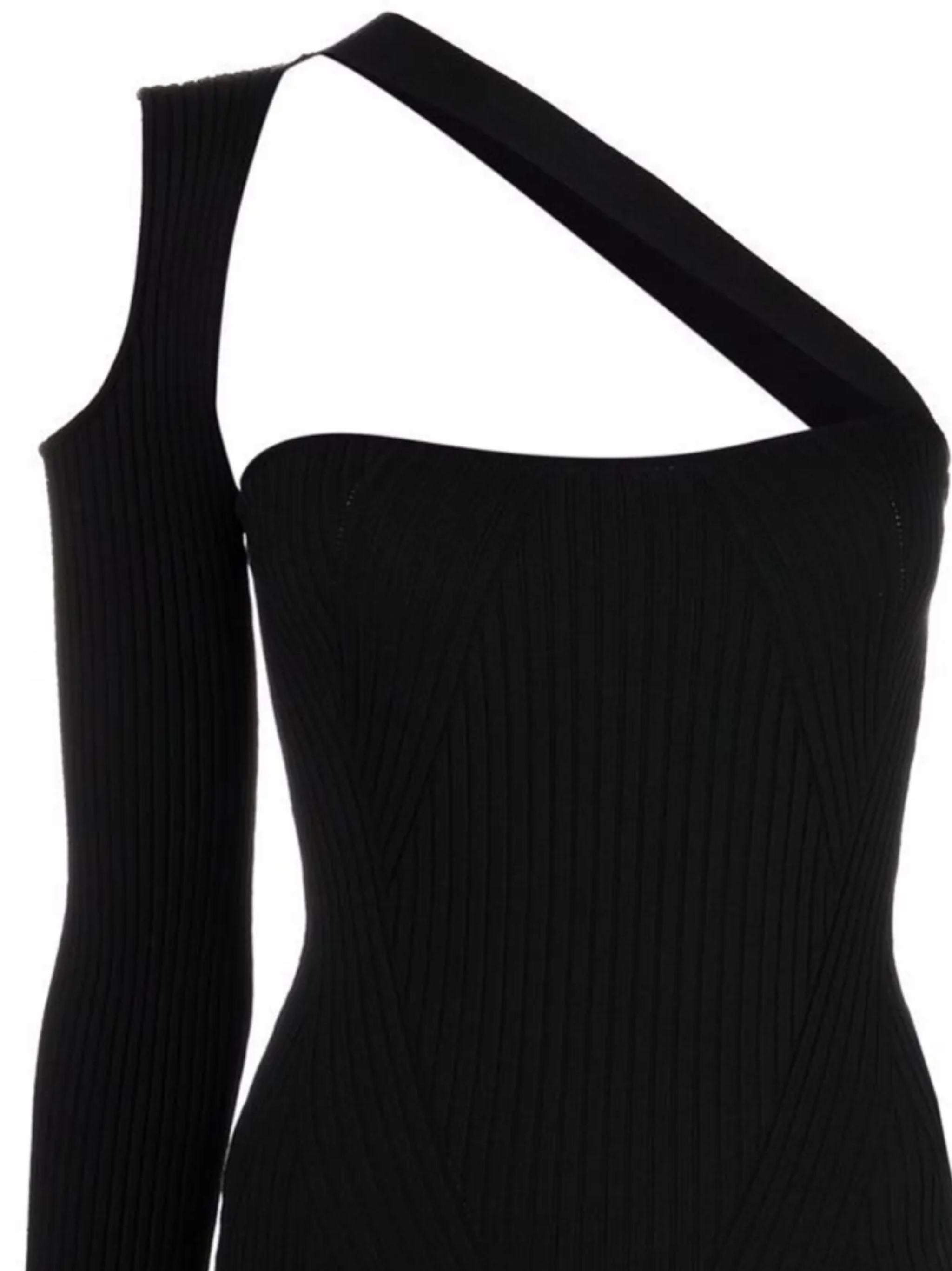 ANDREADAMO Ribbed-Knit Asymmetrical Mono Shoulder Mini Dress