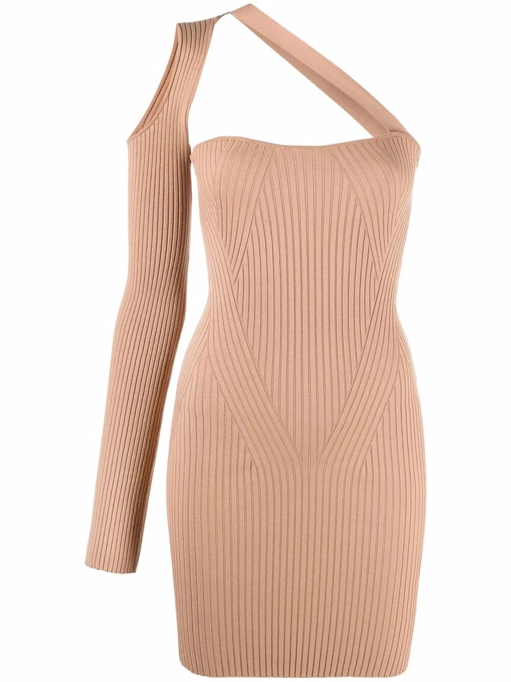 ANDREADAMO Ribbed-Knit Asymmetrical Mono Shoulder Mini Dress