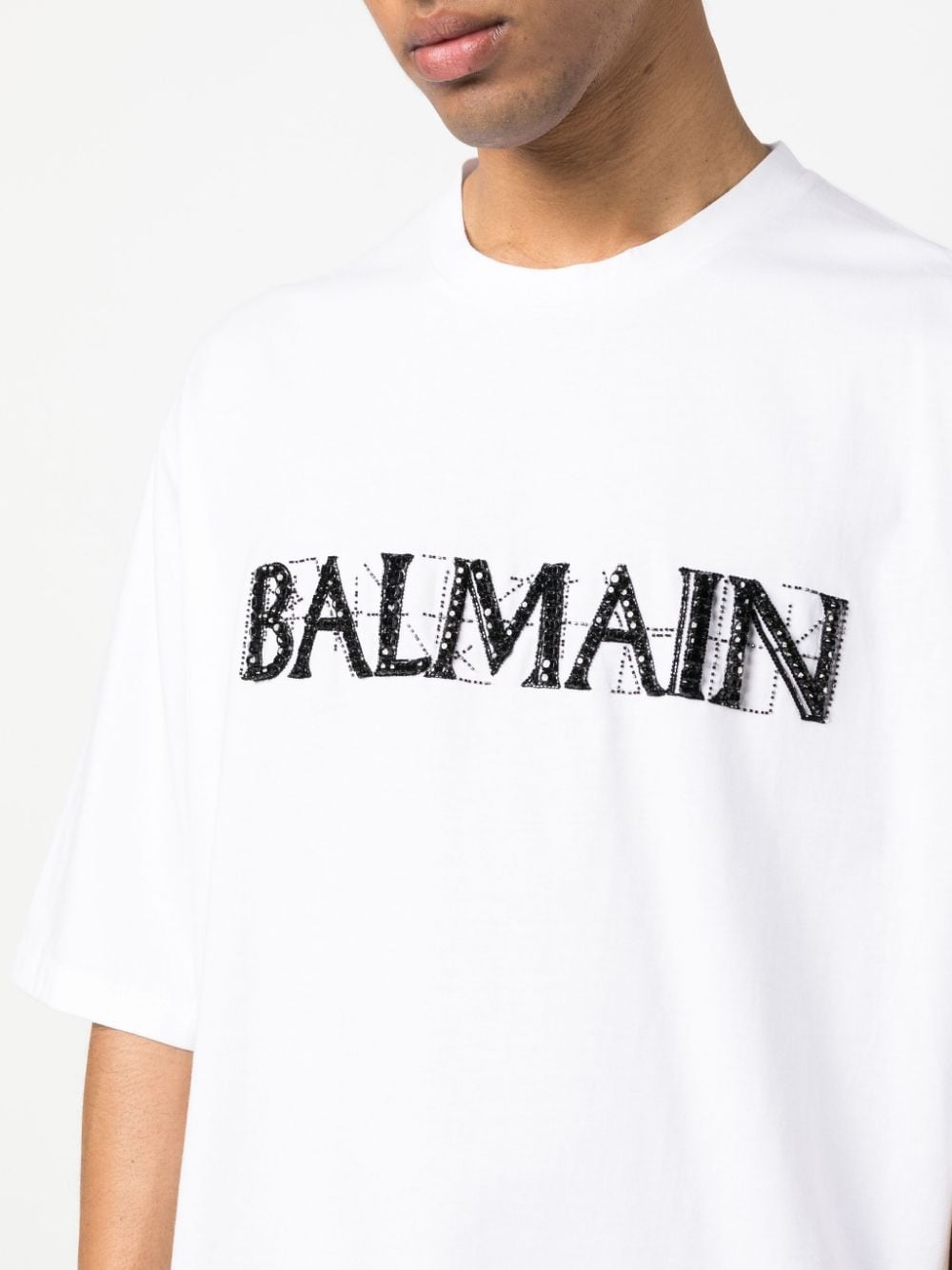 BALMAIN Sparkling Crystal Logo T-Shirt