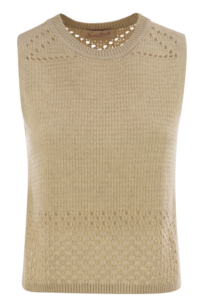 MC2 SAINT BARTH Sleeveless Crochet Knit and Mesh Mini Top