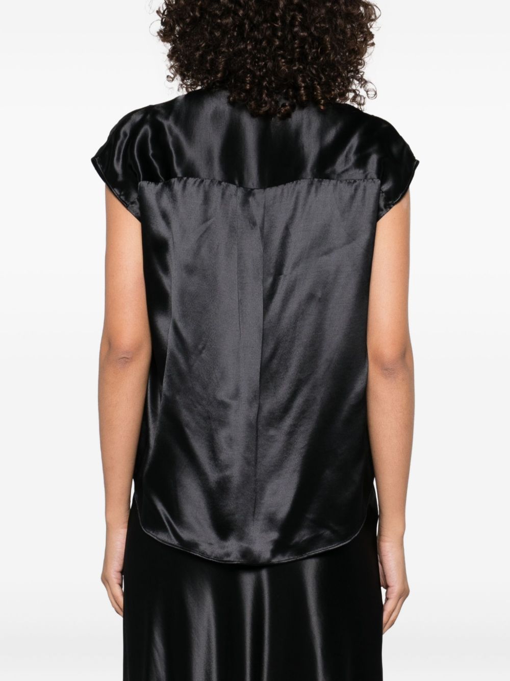 ALBERTA FERRETTI Sleeveless Satin Shirt with Plunging Draped Neckline