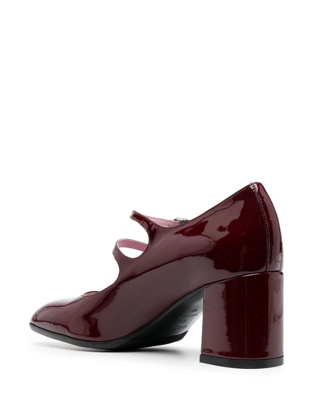 CAREL PARIS Square Toe Patent Leather Pumps with Side Buckle Fastening - 65MM Block Heel